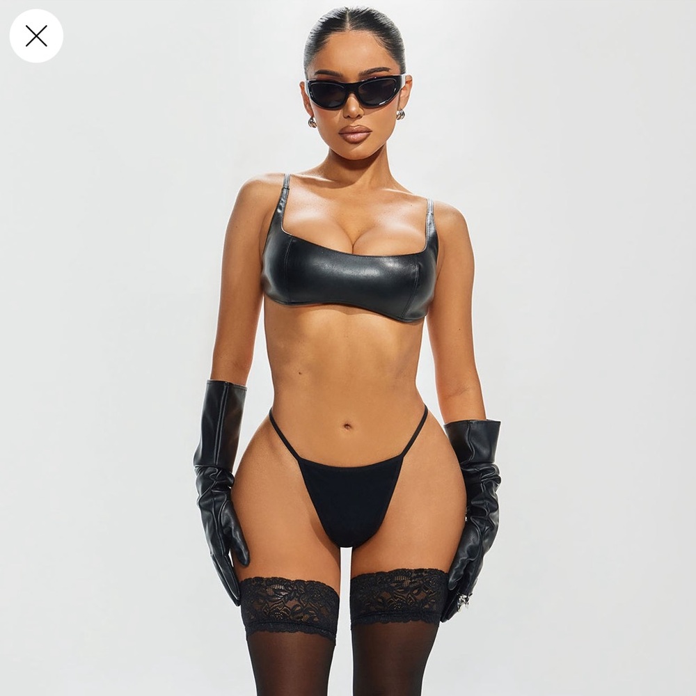 Black faux leather bra